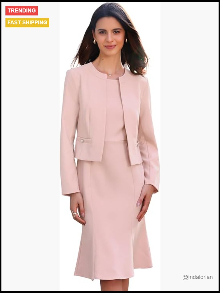 2 Piece Suit Dress Set Sleeveless Dress And Crop Blazer Business